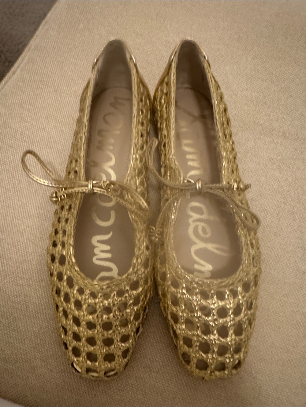 Sam Edelman Metallic Gold Woven Ballet Flats with Bow